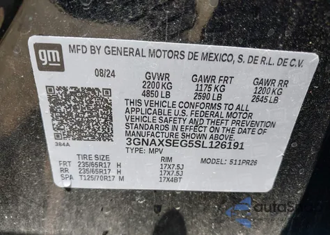 2025 Chevrolet Equinox Awd Activ from USA, damaged, VIN 3GNAXSEG5SL126191